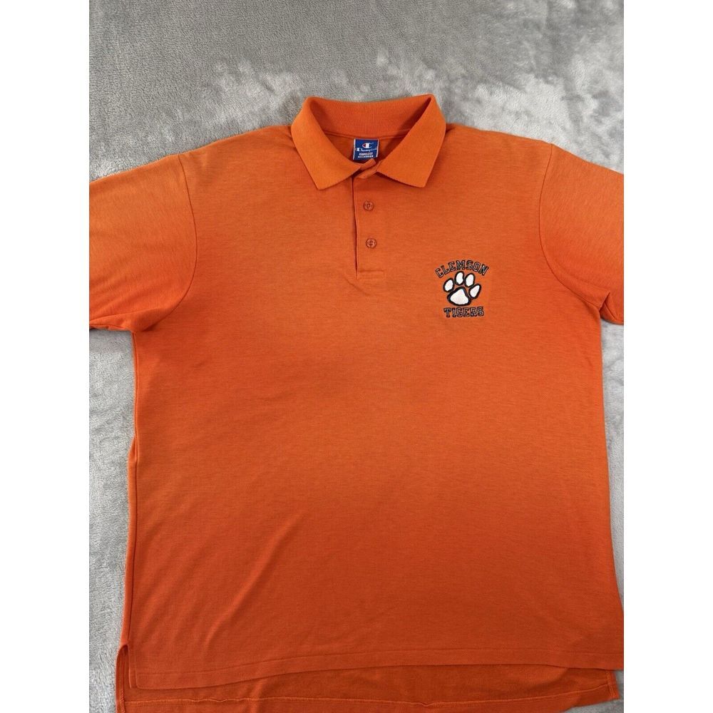 Clemson Tigers Champion Shirt Mens 2XL Orange Polo Made In USA Vintage 90s - Picture 10 of 15